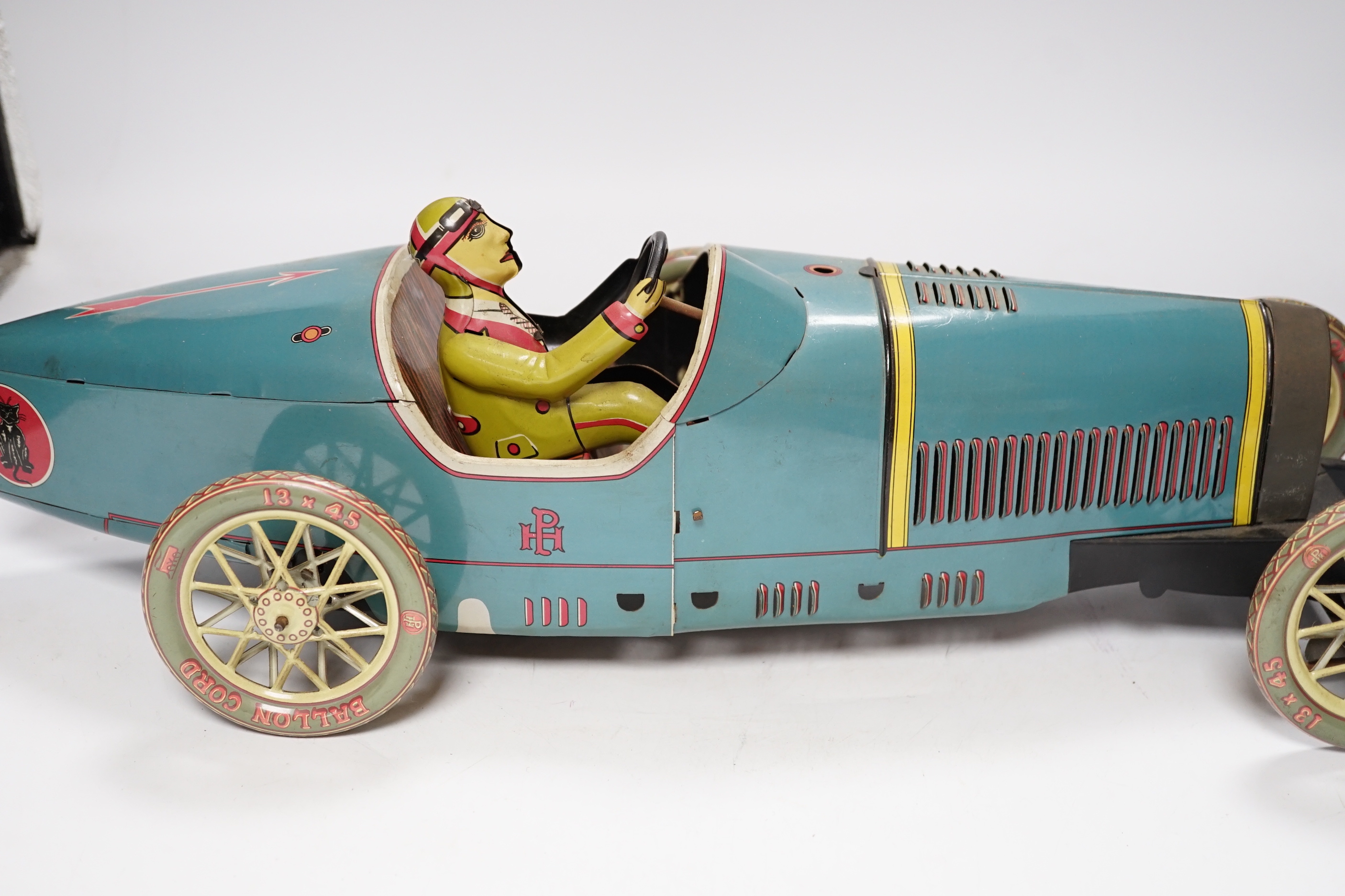 A modern Paya clockwork tinplate Bugatti racing car, 47cm